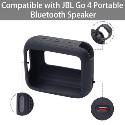 for JBL Go 4 Waterproof Bluetooth Speaker Silicone Cover, Black | Snug Fit, Portable Carabiner Clip, Shock Absorption, Drop Protection, Travel Lightweight Design, Protective Skin Case - color: Black Case