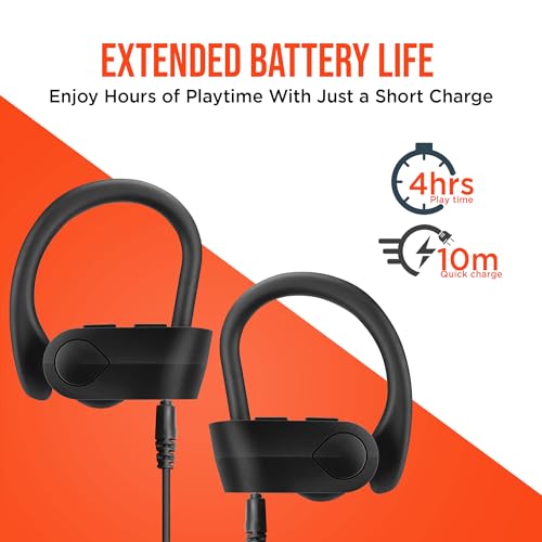 HyperGear Sport X2 True Wireless Bluetooth Earbuds - Ear Buds with HD Stereo Sound & Secure Fit Hooks, Quick Charge Earphones with Microphone