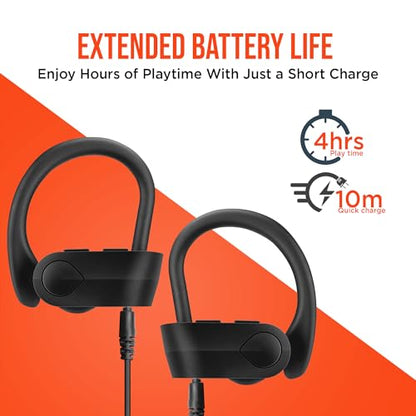 HyperGear Sport X2 True Wireless Bluetooth Earbuds - Ear Buds with HD Stereo Sound & Secure Fit Hooks, Quick Charge Earphones with Microphone