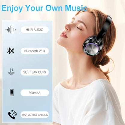 Noise Cancelling Over Ear Wireless Bluetooth Headphones with Microphone, 65h Playtime, Clear Calls, Comfort Fit for Travel (Beige) - color: Beige