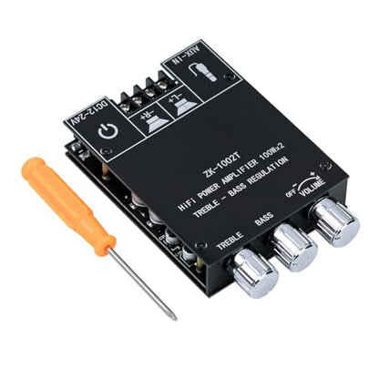 ZK-1002T 2x100W Bluetooth 5.0 Amplifier Board, TPA3116D2 2 Channel Stereo Audio Amp Module with Bass and Treble Control, DC 12V-24V Power Amplifier for DIY Home Passive Speakers - style: ZK-1002T