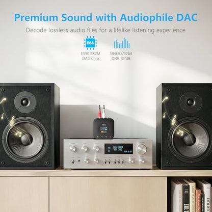 1Mii B06HD+ Hi-Res LDAC Bluetooth 5.3 Receiver for Home Stereo, Hi-Fi Bluetooth Audio Adapter w/Display, Built-in Audiophile DAC, aptX HD Low Latency, RCA Optical Coaxial for Old Stereo Receiver