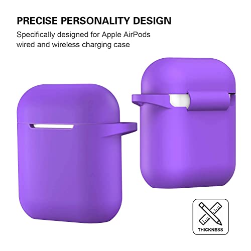Compatible with AirPods Case Cover, Full Protective Silicone Skin Dust-Proof Designed for Apple AirPods 1st 2nd Generation with Keychain, Front LED Visible, Purple - color: C-Purple