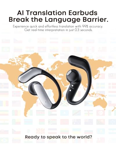 Open Ear Earbuds Bluetooth 6.1, Ear Buds Wireless Bluetooth Earbuds AI Real Time Translation Earbuds 90H Playtime Open Ear Headphones with Noise Cancelling Mic Wireless Earbuds for Travel, Business
