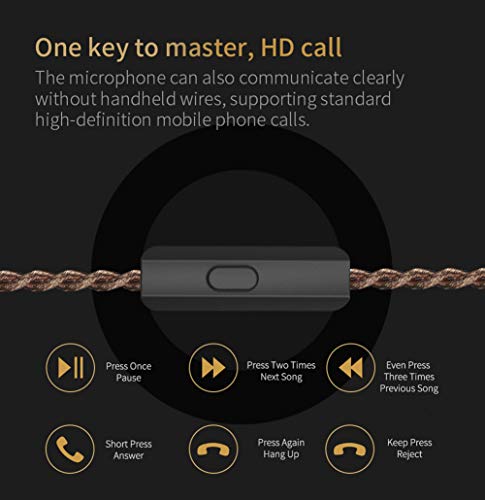 CCA C12 5BA+1DD Hybrid in-Ear Earphones with Mic, Amber Gold | HiFi Musician Monitor IEM, Detachable 2-Pin Cable, Noise-Isolating Earbuds, Zinc Alloy, Gaming Headset, 7-40000Hz - color: Amber Gold, size: With MIC