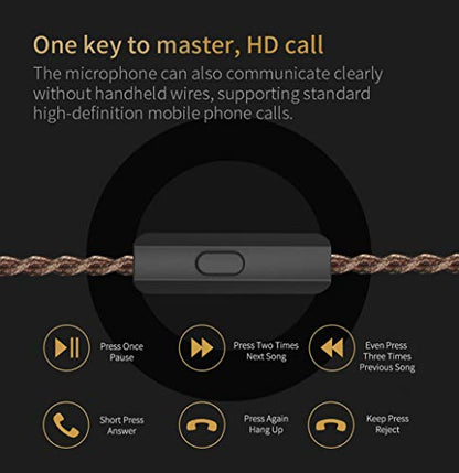 CCA C12 5BA+1DD Hybrid in-Ear Earphones with Mic, Amber Gold | HiFi Musician Monitor IEM, Detachable 2-Pin Cable, Noise-Isolating Earbuds, Zinc Alloy, Gaming Headset, 7-40000Hz - color: Amber Gold, size: With MIC