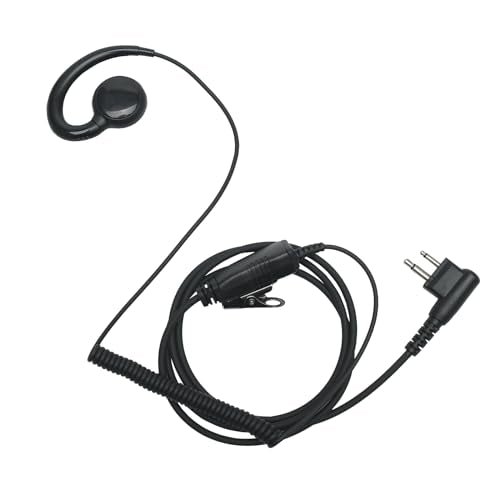 10-Pack C-Shape Earpiece Compatible with Motorola CP200D | 10-Pack, swivel C-hook ear hang, in-line PTT mic, M1 2-pin; Compatible with Motorola CLS1110 CP185 RDM2070D BPR40 DTR410