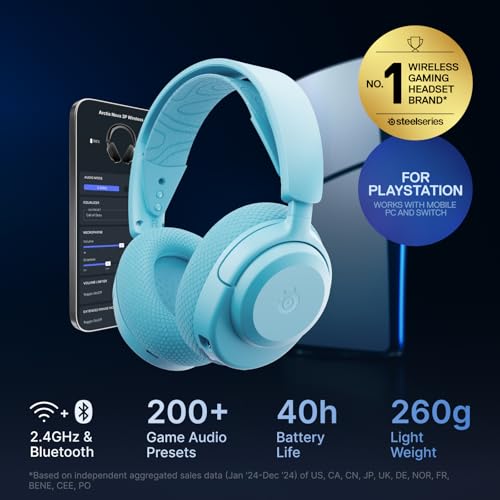 SteelSeries Arctis Nova 3P Wireless Multi-Platform Gaming Headset — Mobile App Control — 40 HR Battery — Neodymium Magnetic Drivers — 2.4GHz/Bluetooth — PS5, PS4, PC, Switch, Mobile — Aqua - color: Aqua, style: PlayStation|Switch|PC