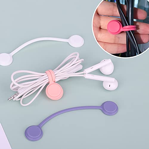 LUTER 16 Pieces Magnetic Clips Straps Cables Organizers Cord Reusable Silicone Cable Ties for Cable Earphone Line USB Cables Charging Pens Keychain (8 Colours)