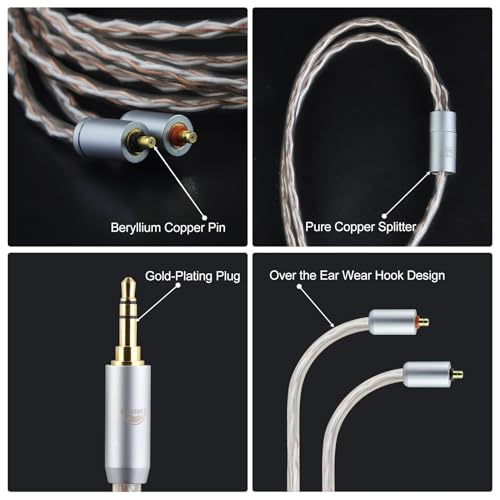 IPX T2 to 3.5MM 4 Core Upgraded Replacement Cable Earphones Cable for ETYMOTIC EVO UE Premier WESTONE PRO X Series(X10 X20 X30 X40 X50) MACH80/70/60/50/40/30/20/10 3.94FT - size: 3.5MM