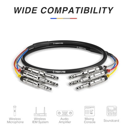 Phenyx Pro 4-Channel 1/4'' TRS Snake Cable 3 ft PCBL-QR4IN1-3 - size: 3 Feet