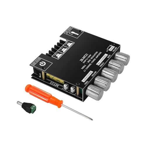 ZK-MT21 2.1 Channel Bluetooth Amplifier Board – Mini 12V-24V Audio Amplifier with Subwoofer Output, Bass Treble Control 50W+50W+100W– DIY HiFi Home TV Amp for Passive Speakers - size: ZK-MT21