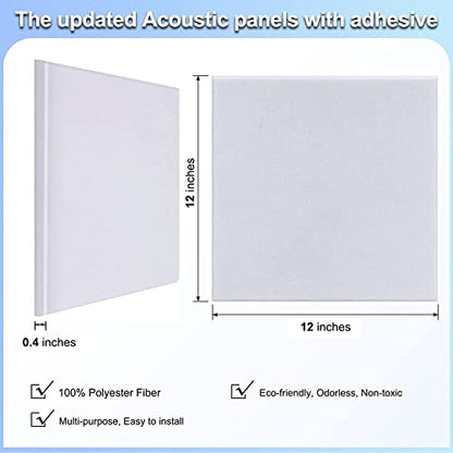 18 Pack Acoustic Panels-12"X12"X 0.4"Soundproof Wall Panels, White Sound Absorbing Panel,High-Density Sound Dampening Panels Acoustic Treatment for Home Studio - color: white-square