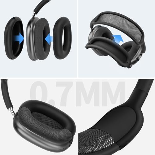 Yinke Smart Case for AirPods Max Headphones Supports Sleep Mode, with AirPods Max Silicone Earpad Cover/Ear Cups Cover and Headband Anti-Scratch Accessories, Hard Organizer Portable Carry Travel | with AirPods Max Silicone Earpad Cover/Ear Cups Cover and