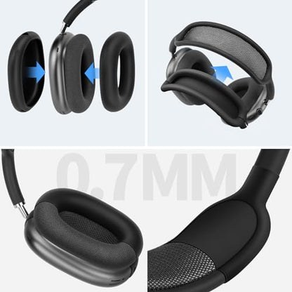 Yinke Smart Case for AirPods Max Headphones Supports Sleep Mode, with AirPods Max Silicone Earpad Cover/Ear Cups Cover and Headband Anti-Scratch Accessories, Hard Organizer Portable Carry Travel | with AirPods Max Silicone Earpad Cover/Ear Cups Cover and