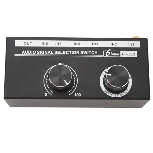 6 Input 1 Output Audio Switcher 6 in 1 Out Audio Selector Signal Selector No Power Required Gold Plated Metal 3.5mm .5mm Interfaces with Knob Switching for Phone Co