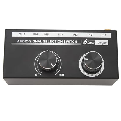 6 Input 1 Output Audio Switcher 6 in 1 Out Audio Selector Signal Selector No Power Required Gold Plated Metal 3.5mm .5mm Interfaces with Knob Switching for Phone Co