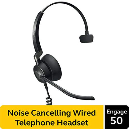 Jabra Engage 50 Wired Headset, Mono – Telephone Headset with 3-Microphone System, Blocks Out Background Noise for Increased Agent Focus, Call Center Headset Features Enhanced Hearing Protection