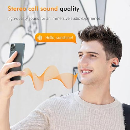 Paekole Clip On Headphones, Super Comfort Open Ear Bluetooth Earbuds for All Day Wear, Lightweight Bone Conduction Wireless Earbuds with Charging Case for Running
