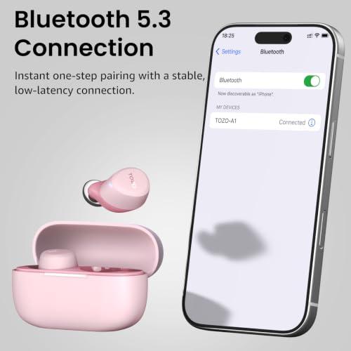 TOZO A1 Wireless Earbuds Bluetooth 5.3 Light Weight in Ear Headphones | IPX5 Waterproof, 2 Mics for AI Calls, Immersive Premium Sound Bass Ear buds with Charging Case, 32 Presets EQ via TOZO App - color: Rose Gold