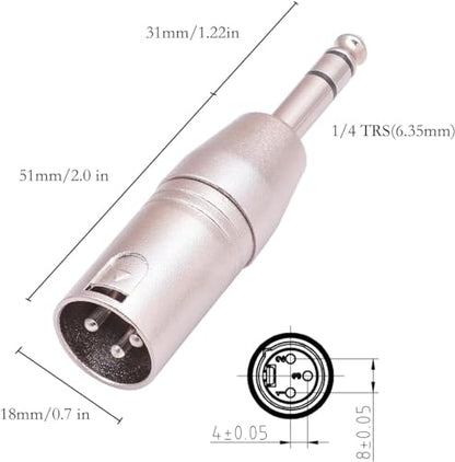 1/4 to XLR Adapter 4 Pack, 1/4" TRS to XLR (2 Pair), 2pcs Male to Male and 2pcs Male to Female, Balanced Quarter Inch 6.35mm Male to XLRMale/Female Adapters for Mixers, Microphones, Amplifiers - size: 2PX2 (Male to Male, Male to Female), style: 1/4" TRS t