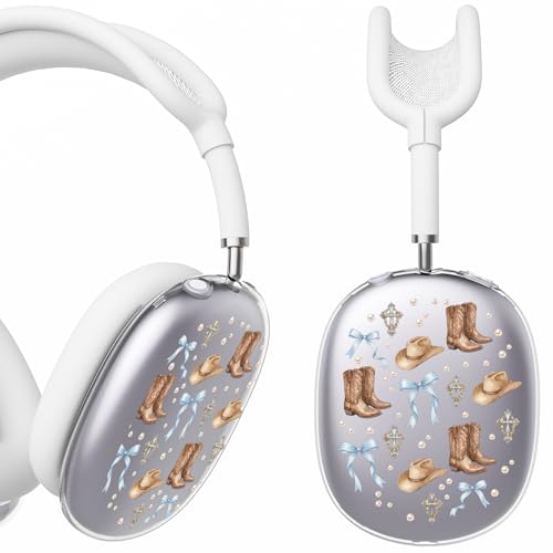 for AirPods Max Headphones Western Ear Covers for AirPods Max 2 | Cute Cowboy Bow Clear Ear Cups Cover | White Silicone Ear Pad Case Headband Cover for Apple AirPods Max 2/1 (2026/2024/2020) - color: Cowboy D/White