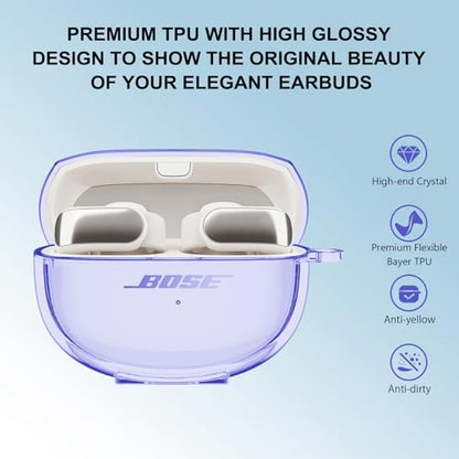 Aircawin for Bose Ultra Open Earbuds Case Clear 2024,Full Protective Shockproof Soft Transparent TPU Cover for Bose Open Ear Wireless Earbud Headphone Accessories with Carabiner& Cleaning Pen-Purple - color: Clear Purple