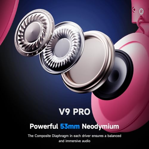 MCHOSE V9 PRO Wireless Gaming Headset 7.1 Surround Sound for PS5 PS4 PC Switch TOPSPEED Gaming Headphones, Noise Canceling Mic, 250Hr Battery, Low 15ms Latency, Lightweight, BT 5.3 FPS Games Rose&Red - color: V9PRO-RoseRed