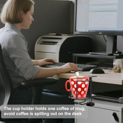2-in-1 Desk Cup Holder with Headphone Hanger,Anti-Spill Table Water Bottle Holder,Clamp On Table Metal Drinking Holder,Compatible with Universal Cups/Bottles/Mugs/Cans/Tumblers/Thermoses/Glass,1Pack