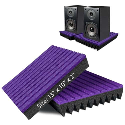 TroyStudio Speaker Isolation Pads, 2 Pack Subwoofer Wedge for 6.5"-8" Studio Monitor Pair, Thick Acoustic Foam Felt Riser Mat, Bass Speaker Feet Improve Sound Clarity for Desktop, Home Theater - size: L