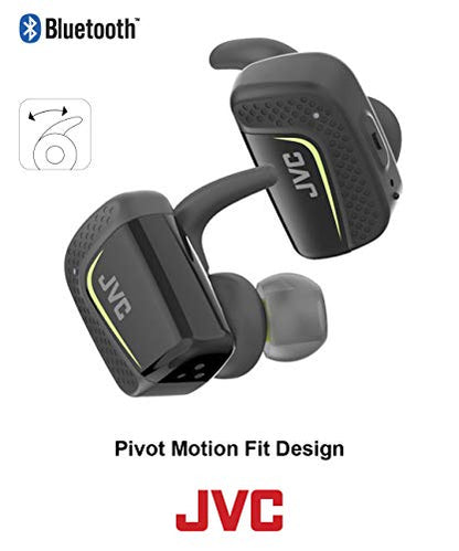 JVC True Wireless Earbuds for Sports & Fitness, Sweat/Water Proof IPX5, Bluetooth Connectivity, Pivot Motion Fit, 3 Point Support Structure, 3+6 Hours Battery Life - HAET90BTB (Black)