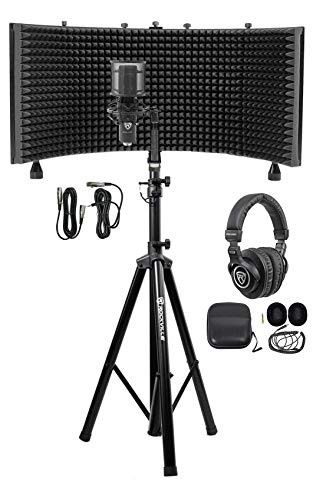 Rockville RCM PRO Studio Condenser Microphone with PRO-M50 Headphones | 20Hz-20kHz, XLR Output, 48V Phantom Power, ROCKSHIELD 3 Isolation Shield, RVES05 Tripod Stand, Carry Case, 4-Items