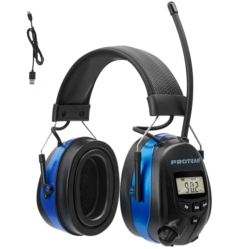 AM FM Radio Hearing Protection Earmuff, Bluetooth 5.4, 30SNR | Rechargeable Hearing Protectors with Gel Earpads, Headphones for Lawn Mowing, Construction, Chainsaw, Landscaping - color: Am/Fm+ Bluetooth-blue