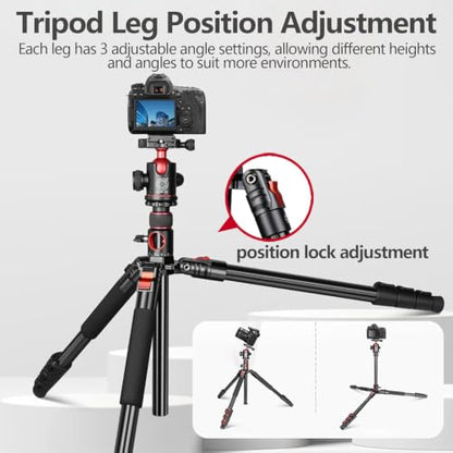 FreeSea MT-339 72" Camera Tripod with Detachable Monopod | 360° Ball Head & Quick Release Plate, Aluminum Alloy, 15KG Load Capacity, for DSLR & Video Camera, with Storage Bag