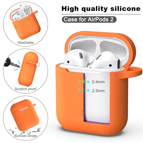 R-fun for AirPods 2nd/1st Case Silicone Cover, Orange | Compatible with Apple AirPods 2nd/1st (2019/2016) Generation with Keychain & Cleaner Kit, Wireless Charging Compatible - color: E1-Orange