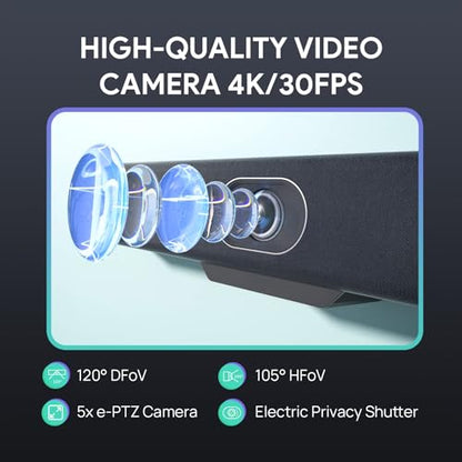 Yealink 4K Video Conference Camera System for PC, Huddle Room, Teams & Zoom | All-in-One UVC34 Webcam with 8 Microphones & Speaker, 120° Wide Angle, AI Auto Framing, Plug & Play Conference Meeting Bar - style: NO.1 UVC34 (without system)