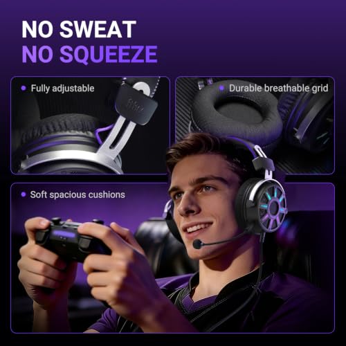 FIFINE Wired USB Gaming Headset with Open Back Design, Breathable Mesh Fabric, 7.1 Surround Sound, Vibrant RGB, in-line Control Box, Over-Ear Headphone with Mic for PC, PS5/PS4, Laptop, Mac - H19BP