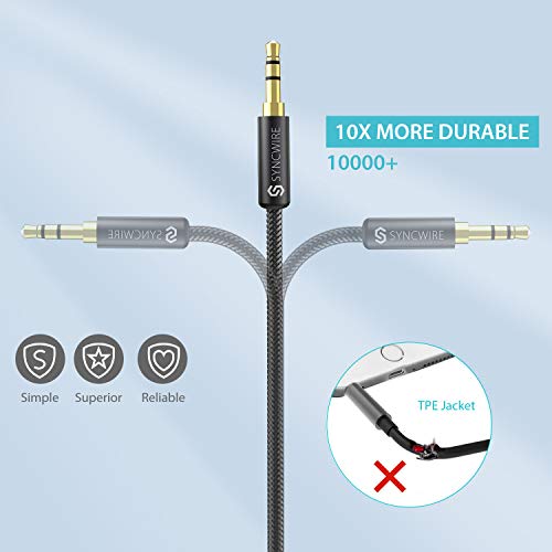 Syncwire 3.5mm Male to Female Stereo Audio Extension Cable [Hi-Fi Sound] [Gold Plated Jack] Nylon-Braided AUX Extension Cord Adapter Compatible with iPhone iPad Smartphone Tablets Media Players, 3FT - size: 3 feet