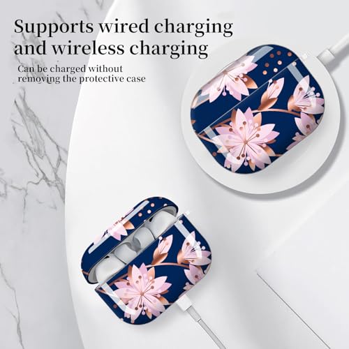 for AirPods Pro 3 Case (2025), Cute Cover Compatible with AirPod Pro 3rd Generation Shell with Rose Gold Keychain Earbuds Case for Women（Pink Flowers） - color: pink flowers