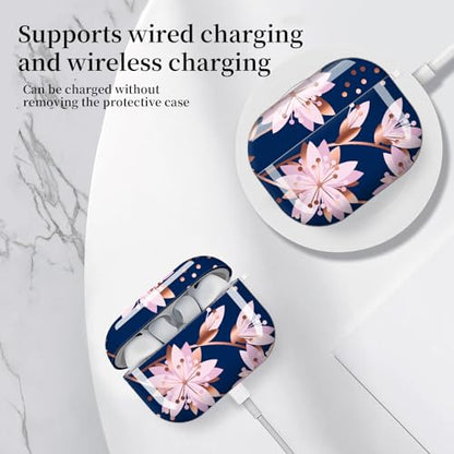 for AirPods Pro 3 Case (2025), Cute Cover Compatible with AirPod Pro 3rd Generation Shell with Rose Gold Keychain Earbuds Case for Women（Pink Flowers） - color: pink flowers