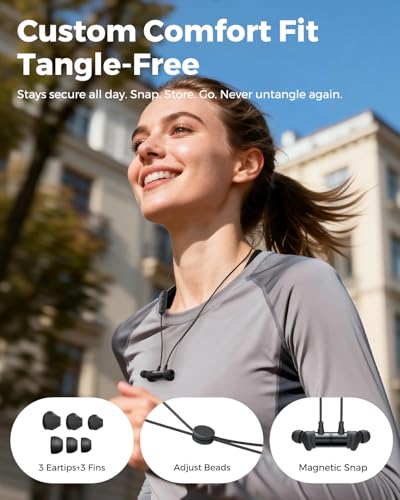 truefree HD-100 Wireless Earbuds, Bluetooth 6.0 Neckband Headphones | Magnetic Earphones, 11mm Driver Spatial Audio, Multipoint Connection, 20 Hours of Battery Life, IP67 Waterproof for Sports