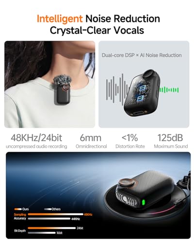 PQRQP S20 Mic (2 TX + 1 RX + Charging Case), Mini Microphone for iPhone/Android/Camera, 48kHz/24-bit High Audio, AI Noise Cancelling, 48h Use, 820ft Range, Wireless Microphones for Vlog, Streaming - color: Matte Black