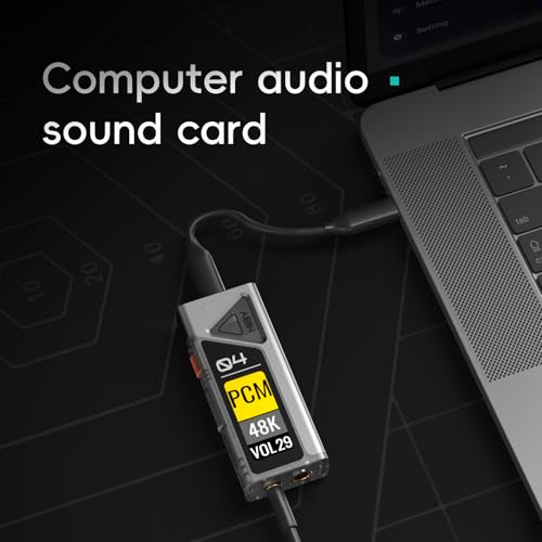HiBy FC4 USB DAC MQA Dongle 1.1”OLED DSD512 PCM 768 EQ&PEQ 3.5mm SE + 4.4mm BAL Headphone Outs Hi-Res Audio Certified Portable DAC Amp - color: Black, size: FC4
