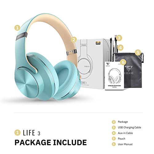 DOQAUS Bluetooth Headphones Over Ear, 90H Playtime, 3EQ Mode, with ENC Mic - color: Blue