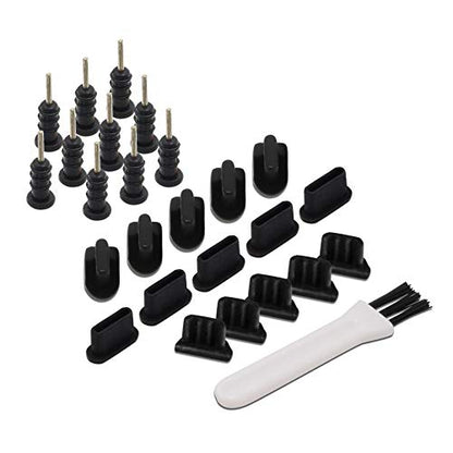 Multi Port Dust Plug Kit 25 Pieces for USB C, Lightning, Micro USB, 3.5mm | Covers USB C, Lightning, Micro USB and 3.5mm ports, reusable protection for mixed device collections