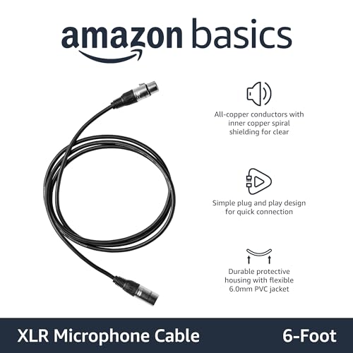 Amazon Basics 2-Pack XLR Male to Female Microphone Cable for Speaker or PA System, All Copper Conductors, 6MM PVC Jacket, 6 Foot, Black - size: 6 Feet, style: 2-Pack