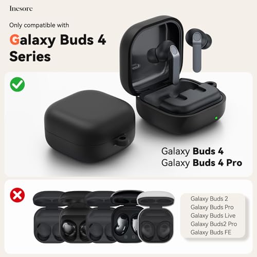 Inesore for Galaxy Buds 4 Pro & Galaxy Buds 4 Case (Black) | Skin Friendly Silicone Material, with A Multifunctional Cleaning Pen Tool and Keychain, Scratch Resistant, Slip Resistant - color: Black