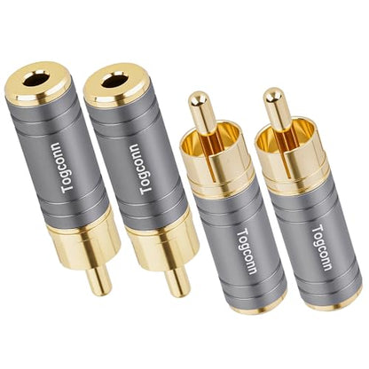 RCA to 3.5mm 1/8 Inch Audio Adapter 4 Pack, RCA (Male) Plug to 2-Pole 3.5mm 1/8" TS Mono (Female) Jack Converter Connector Gold-Plated Plugs & (Aluminum Shell) for Headphones, Speakers and More - size: 4 Pack