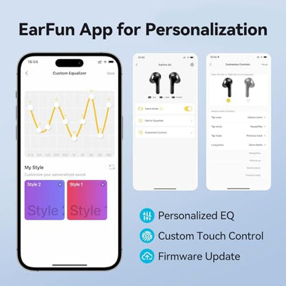 EarFun Air True Wireless Earbuds, Bluetooth Earbuds with 4 Mics Clear Call | IPX7 Waterproof, Game Mode, Deep Bass, Wireless Charging, USB-C Fast Charge, 35H Playtime, Black - color: Black
