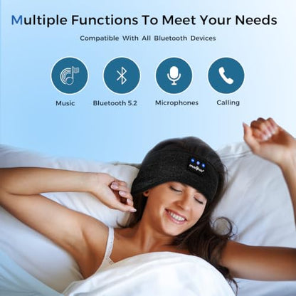 LC-dolida Sleep Headphones Bluetooth Headband Mask, Sweat Resistant Sports Wireless Earphones, Ultra-Thin HD Stereo Black Headband Speaker Sleeping Eye Mask for Women Men Teen Running Cool Gadgets - color: Star Black